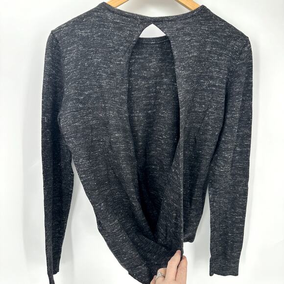 Samsoe Samsoe Sweater Womens Medium Open Back Black Marled Knit Faux Wrap - Picture 4 of 7